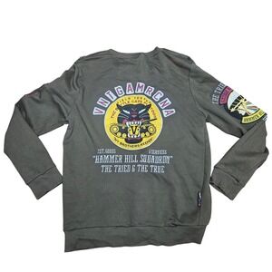 Vintage Americana Olive Green Graphic Patch Sweatshirt XLarge Streetwear